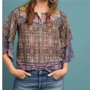 NWOT Anthropologie Postmark Ciutadella Embroidered Peasant Boho Top S